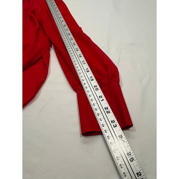 Amaryllis Pleated High-Low Button Front Blouse Size M/L Red Long Sleeve - Picture 8 of 9